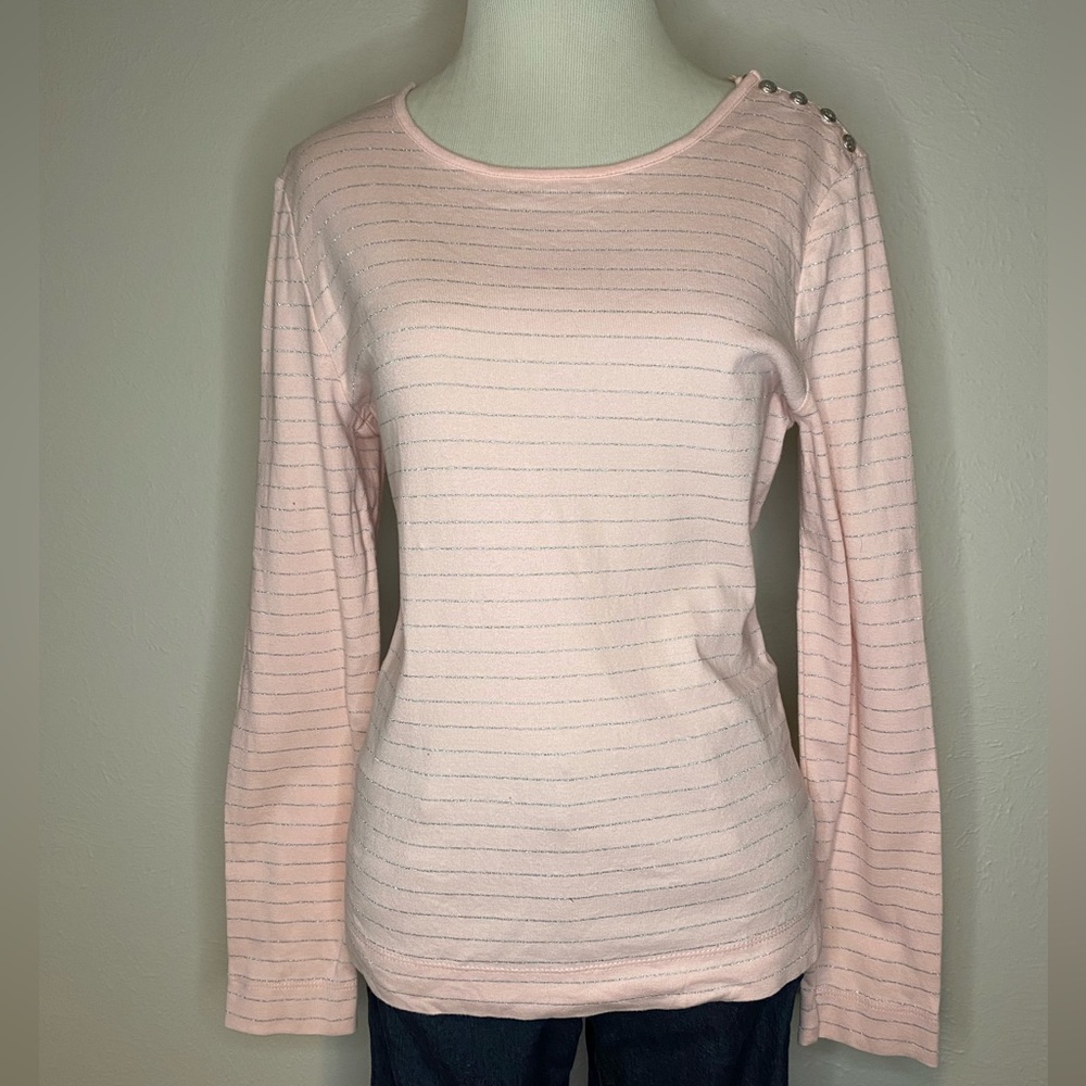 Lauren by Ralph Lauren Pink with Silver Stripe Top Size Large